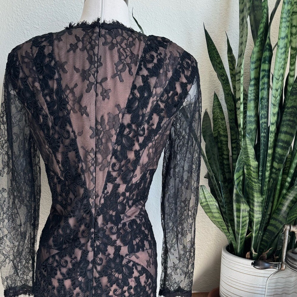 Vintage Victor Costa Black Lace Illusion Wiggle Dress Made in USA‎ - Picture 9 of 11